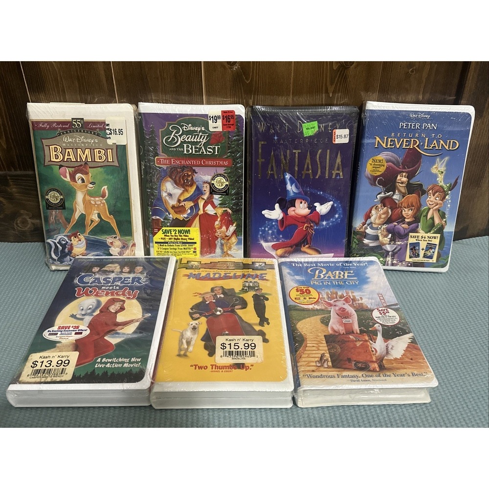 NEW SEALED Lot of 7 Vintage Kids Children Movies VHS Video VCR Tapes Disney Babe